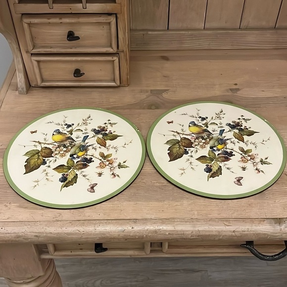 Set of 2 Pimpernel Round Trivets Placemats Birds & Berries England Cork Bottom - Picture 1 of 8